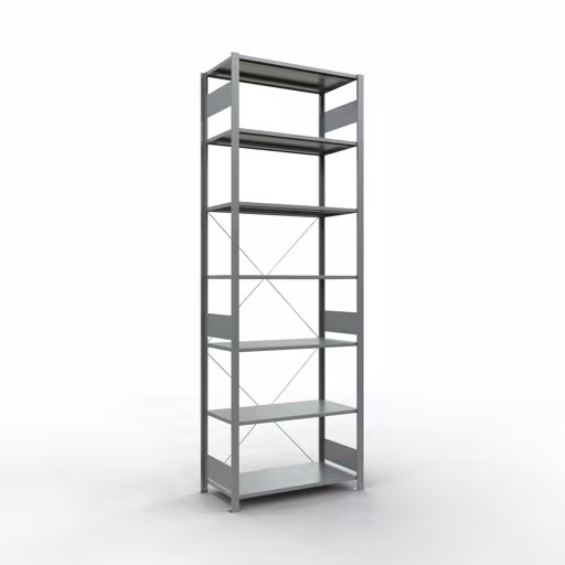 Grundregal, Fachbodenregal Stecksystem MULTIplus150, 3000 x 1000 x 500 mm (HxBxT), 7 Fachböden, Kreuzstrebe, verzinkt aus der Kategorie Grundregal mit der Artikelnummer 12752
