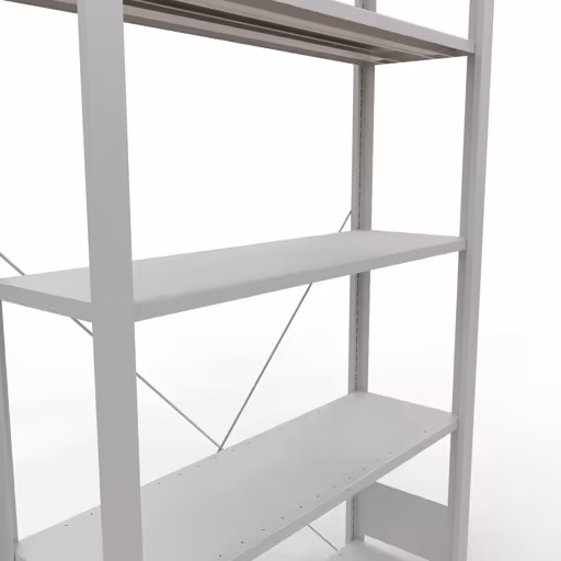 Grundregal, Büro-Fachbodenregal Stecksystem MULTIplus85, 1800 x 1000 x 300 mm (HxBxT), 5 Fachböden, Kreuzstrebe, ohne Anschlagleiste, lichtgrau von Schulte Lagertechnik aus der Kategorie Büroregale