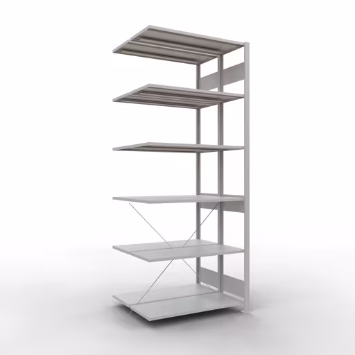 Anbauregal, Doppelregal, Fachbodenregal Stecksystem MULTIplus150, 2500 x 1000 x (2x400) mm (HxBxT), 2x6 Fachböden, Kreuzstrebe, RAL 7035 lichtgrau aus der Kategorie Doppelregale mit der Artikelnummer 32746