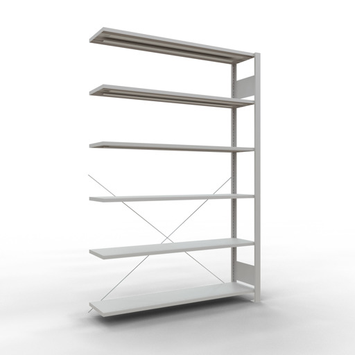 Produktbild Nr 8 des Artikels Anbauregal, Büro-Fachbodenregal Stecksystem MULTIplus85, 2000 x 1300 x 300 mm (HxBxT), 6 Fachböden, Kreuzstrebe, ohne Anschlagleiste, lichtgrau Abbildung Nr 8 des Artikels Anbauregal, Büro-Fachbodenregal Stecksystem MULTIplus85, 2000 x 1300 x 300 mm (HxBxT), 6 Fachböden, Kreuzstrebe, ohne Anschlagleiste, lichtgrau aus der Produktgruppe Büroregale von der Marke Schulte Lagertechnik