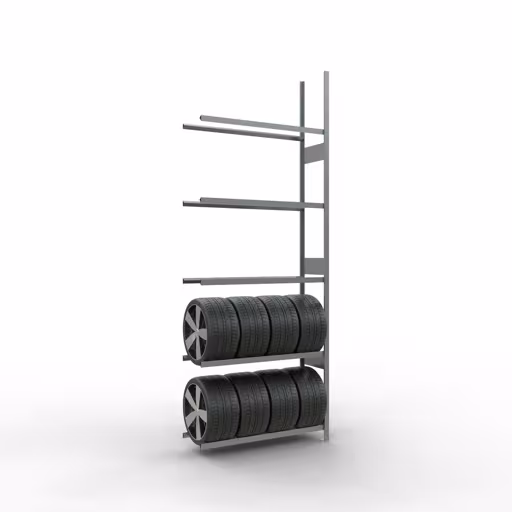Anbauregal, Räder-/Reifenregal, 3500 x 1300 x 400 mm, verzinkt, 5 Lagerebenen á 150 kg Fachlast pro Ebene von der Marke Schulte Lagertechnik aus der Produktreihe Fachbodenregale