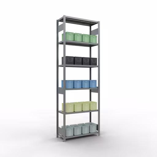 Produktbild Nr.12 des Artikels Grundregal, Fachbodenregal Stecksystem MULTIplus250, 3000 x 1000 x 400 mm (HxBxT), 7 Fachböden, Längenriegel, verzinkt aus der Produktreihe Stecksystem von der Marke Schulte Lagertechnik