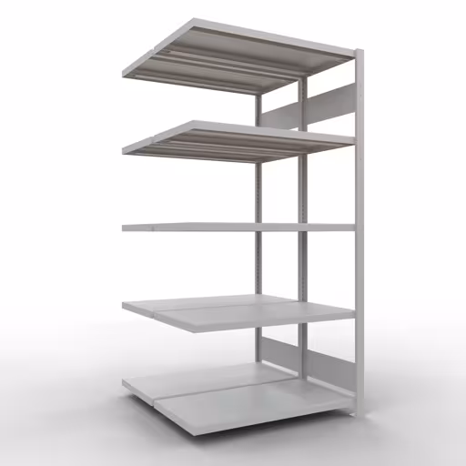 Anbauregal, Doppelregal, Fachbodenregal Stecksystem MULTIplus250, 2000 x 1000 x (2x500) mm (HxBxT), 2x5 Fachböden, Längenriegel, RAL 7035 lichtgrau aus der Kategorie Doppelregale mit der Artikelnummer 33255