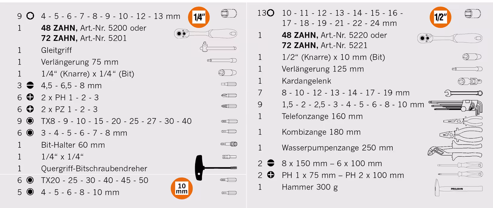 1/4" + 1/2" proficraft Werkzeugkoffer 98-teilig 48 Zahn Knarren von der Marke PROJAHN aus der Kategorie Handwerkzeuge
