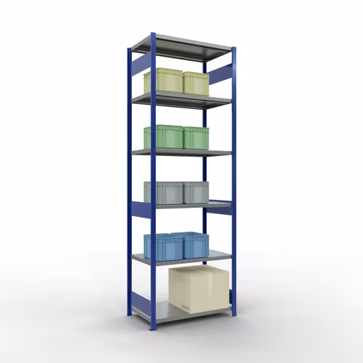 Abbildung Nr 14 des Artikels Grundregal, Fachbodenregal Stecksystem MULTIplus250, 3000 x 1000 x 600 mm (HxBxT), 7 Fachböden, Längenriegel, RAL 5010 enzianblau/verzinkt aus der Produktgruppe Stecksystem von der Marke Schulte Lagertechnik