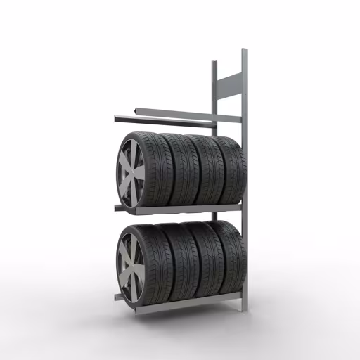 Weitere Ansicht des Artikels Anbauregal, Räder-/Reifenregal, 2000 x 900 x 400 mm (HxBxT), verzinkt, 3 Lagerebenen á 150 kg Fachlast pro Ebene aus der Kategorie Fachbodenregale