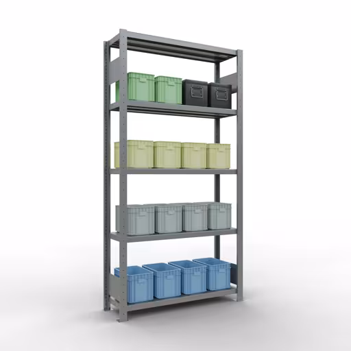 Abbildung Nr 12 des Artikels Grundregal, Fachbodenregal Stecksystem MULTIplus330, 2000 x 1000 x 300 mm (HxBxT), 5 Fachböden, Längenriegel, verzinkt aus der Produktgruppe Stecksystem von der Marke Schulte Lagertechnik