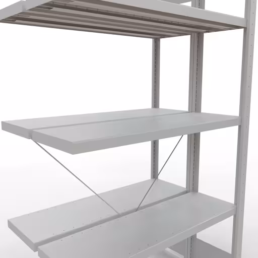 Produktbild Nr.7 des Artikels Anbauregal, Doppelregal, Fachbodenregal Stecksystem MULTIplus250, 2000 x 1000 x (2x300) mm (HxBxT), 2x5 Fachböden, Kreuzstrebe, RAL 7035 lichtgrau aus der Produktreihe Fachbodenregale von der Marke Schulte Lagertechnik