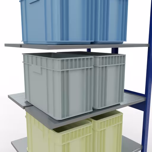 Zusatzbild des Artikels Anbauregal, Doppelregal, Fachbodenregal Stecksystem MULTIplus150, 2500 x 1000 x (2x400) mm (HxBxT), 2x6 Fachböden, Längenriegel, RAL 5010 enzianblau aus Doppelregale