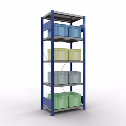 Abbildung Nr 14 des Artikels Grundregal, Fachbodenregal Stecksystem MULTIplus250, 2000 x 750 x 500 mm (HxBxT), 5 Fachböden, Kreuzstrebe, RAL 5010 enzianblau/verzinkt/verzinkt aus der Produktgruppe Stecksystem von der Marke Schulte Lagertechnik