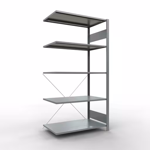 Anbauregal, Fachbodenregal Stecksystem MULTIplus150, 2000 x 1000 x 600 mm (HxBxT), 5 Fachböden, Kreuzstrebe, verzinkt - Expressline aus der Kategorie Anbauregal mit der Artikelnummer 12765-K