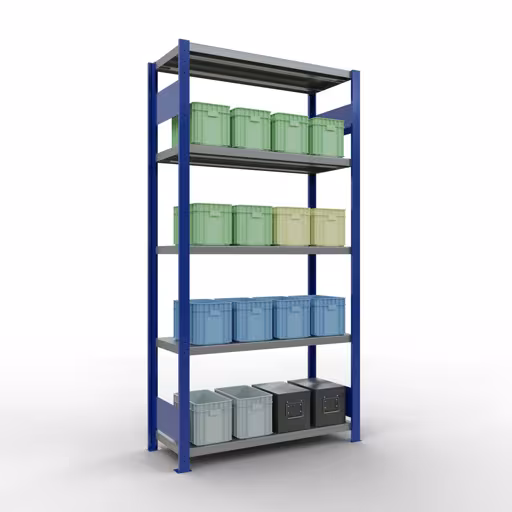 Grundregal, Fachbodenregal Stecksystem MULTIplus250, 2000 x 1000 x 400 mm (HxBxT), 5 Fachböden, Längenriegel, RAL 5010 enzianblau/verzinkt von der Marke Schulte Lagertechnik aus der Produktreihe Stecksystem
