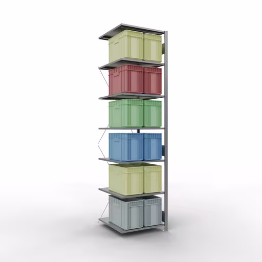 Produktbild Nr.6 des Artikels Anbauregal, Fachbodenregal Stecksystem MULTIplus150, 3000 x 750 x 800 mm (HxBxT), 7 Fachböden, Kreuzstrebe, verzinkt aus der Produktreihe Stecksystem von der Marke Schulte Lagertechnik