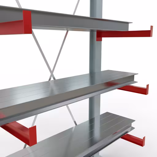 Produktbild Nr 10 des Artikels K 3000 Komplettregal, einseitig, 2500 x 1300 x 600 mm, RAL 7001 / RAL 3000, 5 Lagerebenen Abbildung Nr 10 des Artikels K 3000 Komplettregal, einseitig, 2500 x 1300 x 600 mm, RAL 7001 / RAL 3000, 5 Lagerebenen aus der Produktgruppe Kragarmregale von der Marke Schulte Lagertechnik