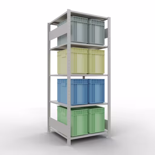 Produktbild Nr.13 des Artikels Grundregal, Fachbodenregal Stecksystem MULTIplus150, 2000 x 750 x 800 mm (HxBxT), 5 Fachböden, Längenriegel, RAL 7035 lichtgrau aus der Produktreihe Stecksystem von der Marke Schulte Lagertechnik