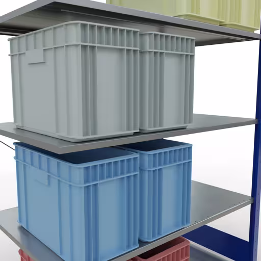 Produktbild Nr.12 des Artikels Anbauregal, Fachbodenregal Stecksystem MULTIplus150, 2000 x 1300 x 800 mm (HxBxT), 5 Fachböden, Kreuzstrebe, RAL 5010 enzianblau/verzinkt aus der Produktreihe Stecksystem von der Marke Schulte Lagertechnik