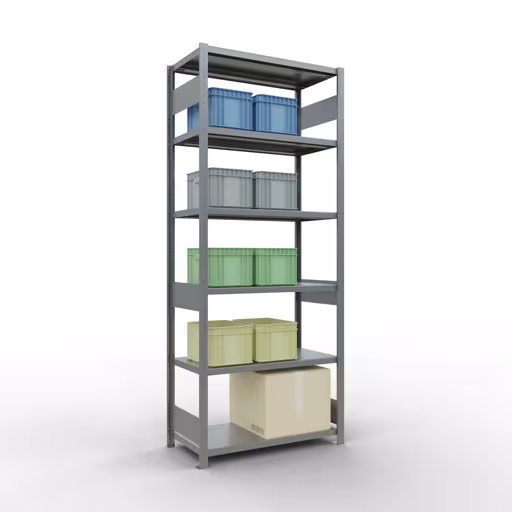 Abbildung Nr 14 des Artikels Grundregal, Fachbodenregal Stecksystem MULTIplus330, 2500 x 1000 x 500 mm (HxBxT), 6 Fachböden, Längenriegel, verzinkt aus der Produktgruppe Stecksystem von der Marke Schulte Lagertechnik