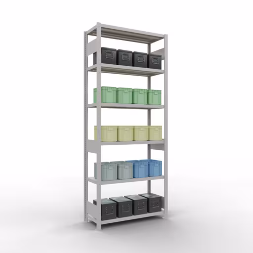 Grundregal, Fachbodenregal Stecksystem MULTIplus250, 2500 x 1000 x 400 mm (HxBxT), 6 Fachböden, Längenriegel, RAL 7035 lichtgrau von der Marke Schulte Lagertechnik aus der Produktreihe Stecksystem