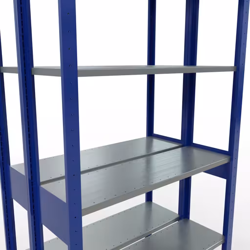 Produktbild Nr.7 des Artikels Grundregal, Doppelregal, Fachbodenregal Stecksystem MULTIplus150, 2500 x 1000 x (2x300) mm (HxBxT), 2x6 Fachböden, Längenriegel, RAL 5010 enzianblau aus der Produktreihe Fachbodenregale von der Marke Schulte Lagertechnik
