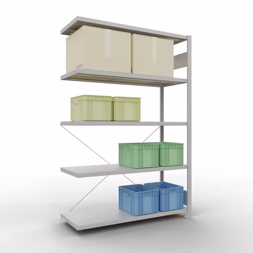 Produktbild Nr 15 des Artikels Stecksystem Anbauregal 2000x1300x500 mm, Typ 250 kg, lichtgrau Abbildung Nr 15 des Artikels Stecksystem Anbauregal 2000x1300x500 mm, Typ 250 kg, lichtgrau aus der Produktgruppe Stecksystem von der Marke Schulte Lagertechnik