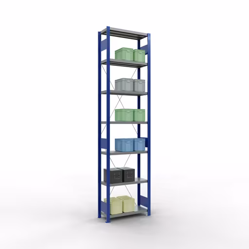 Abbildung Nr 13 des Artikels Grundregal, Fachbodenregal Stecksystem MULTIplus250, 3000 x 750 x 300 mm (HxBxT), 7 Fachböden, Kreuzstrebe, RAL 5010 enzianblau/verzinkt/verzinkt aus der Produktgruppe Stecksystem von der Marke Schulte Lagertechnik
