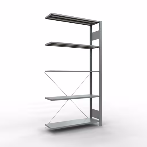Anbauregal, Fachbodenregal Stecksystem MULTIplus150, 2000 x 1000 x 300 mm (HxBxT), 5 Fachböden, Kreuzstrebe, verzinkt - Expressline aus der Kategorie Anbauregal mit der Artikelnummer 12735-K