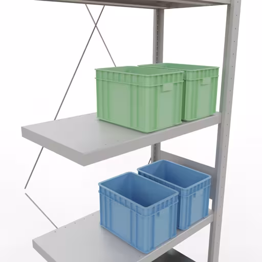 Abbildung Nr 13 des Artikels Anbauregal, Fachbodenregal Stecksystem MULTIplus250, 3000 x 750 x 400 mm (HxBxT), 7 Fachböden, Kreuzstrebe, RAL 7035 lichtgrau aus der Produktgruppe Stecksystem von der Marke Schulte Lagertechnik