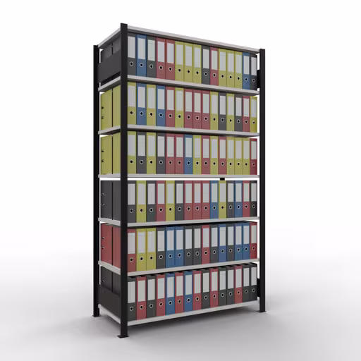 Abbildung Nr 13 des Artikels Grundregal, Büro-Fachbodenregal Stecksystem MULTIplus150, 2300 x 1300 x 600 mm (HxBxT), 7 Fachböden, Längenriegel, ohne Mittelanschlag, schwarz/lichtgrau aus der Produktgruppe Büroregale von der Marke Schulte Lagertechnik
