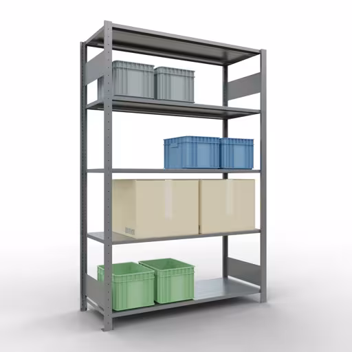 Grundregal, Fachbodenregal Stecksystem MULTIplus150, 2000 x 1300 x 500 mm (HxBxT), 5 Fachböden, Längenriegel, verzinkt von Schulte Lagertechnik aus der Kategorie Stecksystem