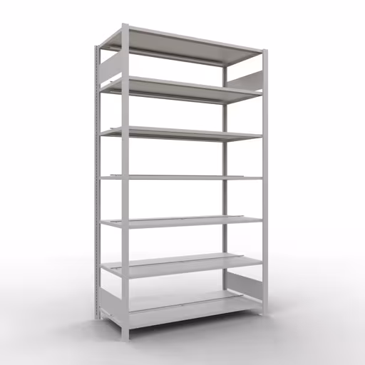 Grundregal, Büro-Fachbodenregal Stecksystem MULTIplus150, 2300 x 1300 x 600 mm (HxBxT), 7 Fachböden, Längenriegel, mit Mittelanschlag, lichtgrau von der Marke Schulte Lagertechnik Grundregal, Büro-Fachbodenregal Stecksystem MULTIplus150, 2300 x 1300 x 600 mm (HxBxT), 7 Fachböden, Längenriegel, mit Mittelanschlag, lichtgrau aus der Kategorie Stecksystem mit der Artikelnummer 36050