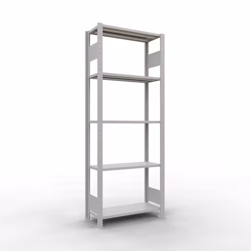 Grundregal, Fachbodenregal Stecksystem MULTIplus150, 2000 x 750 x 300 mm (HxBxT), 5 Fachböden, Längenriegel, RAL 7035 lichtgrau aus der Kategorie Grundregal mit der Artikelnummer 32630-75-LR