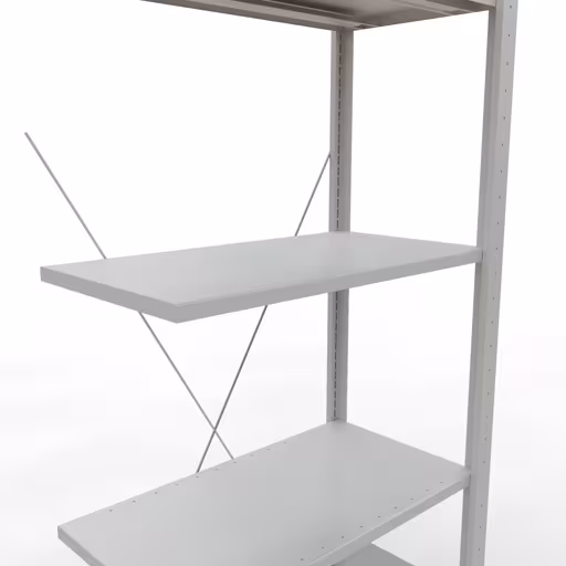 Andere Ansicht des Artikels Anbauregal, Fachbodenregal Stecksystem MULTIplus150, 2000 x 750 x 400 mm (HxBxT), 5 Fachböden, Kreuzstrebe, RAL 7035 lichtgrau aus der Kategorie Stecksystem