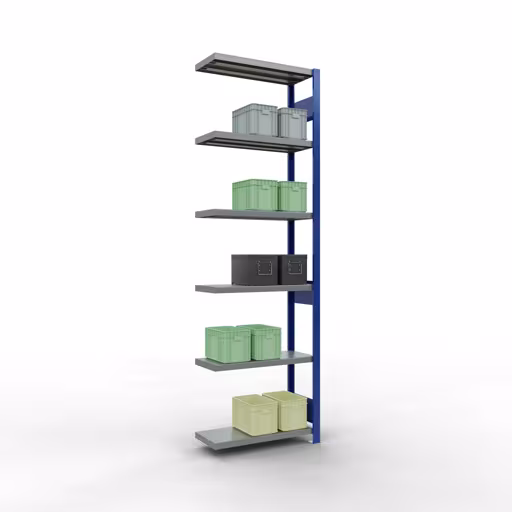Abbildung Nr 15 des Artikels Anbauregal, Fachbodenregal Stecksystem MULTIplus250, 2500 x 750 x 300 mm (HxBxT), 6 Fachböden, Längenriegel, RAL 5010 enzianblau/verzinkt/verzinkt aus der Produktgruppe Stecksystem von der Marke Schulte Lagertechnik