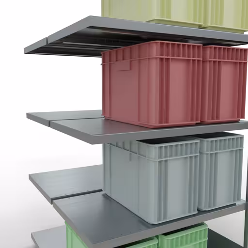 Zusatzbild des Artikels Anbauregal, Doppelregal, Fachbodenregal Stecksystem MULTIplus250, 2000 x 1000 x (2x600) mm (HxBxT), 2x5 Fachböden, Längenriegel, verzinkt aus Doppelregale