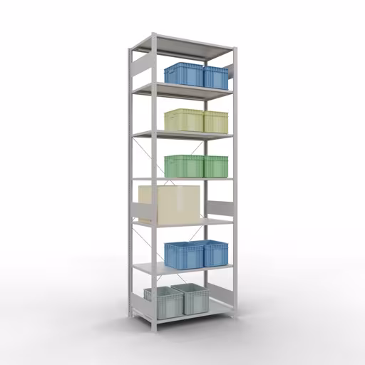 Abbildung Nr 14 des Artikels Grundregal, Fachbodenregal Stecksystem MULTIplus85, 3000 x 1000 x 600 mm (HxBxT), 7 Fachböden, Kreuzstrebe, RAL 7035 lichtgrau aus der Produktgruppe Stecksystem von der Marke Schulte Lagertechnik