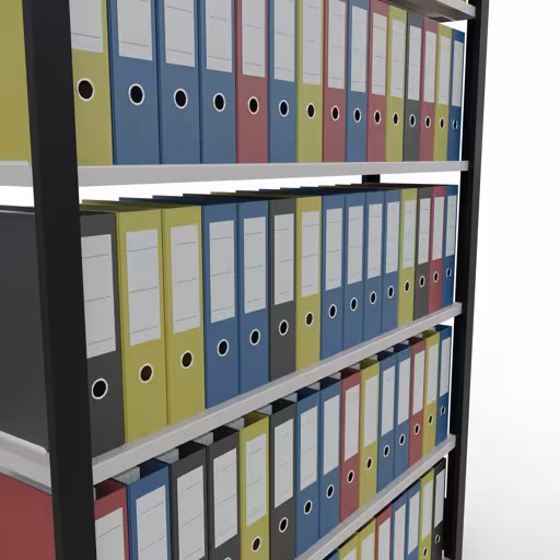 Produktbild Nr 13 des Artikels Grundregal, Büro-Fachbodenregal Stecksystem MULTIplus85, 2000 x 1300 x 300 mm (HxBxT), 6 Fachböden, Kreuzstrebe, ohne Anschlagleiste, schwarz/lichtgrau Abbildung Nr 13 des Artikels Grundregal, Büro-Fachbodenregal Stecksystem MULTIplus85, 2000 x 1300 x 300 mm (HxBxT), 6 Fachböden, Kreuzstrebe, ohne Anschlagleiste, schwarz/lichtgrau aus der Produktgruppe Büroregale von der Marke Schulte Lagertechnik