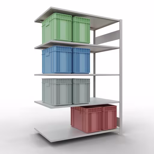 Produktbild Nr.12 des Artikels Anbauregal, Fachbodenregal Stecksystem MULTIplus150, 2000 x 1300 x 800 mm (HxBxT), 5 Fachböden, Längenriegel, RAL 7035 lichtgrau aus der Produktreihe Stecksystem von der Marke Schulte Lagertechnik