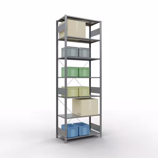 Produktbild Nr 15 des Artikels Grundregal, Fachbodenregal Stecksystem MULTIplus85, 3000 x 1000 x 500 mm (HxBxT), 7 Fachböden, Kreuzstrebe, verzinkt Abbildung Nr 15 des Artikels Grundregal, Fachbodenregal Stecksystem MULTIplus85, 3000 x 1000 x 500 mm (HxBxT), 7 Fachböden, Kreuzstrebe, verzinkt aus der Produktgruppe Stecksystem von der Marke Schulte Lagertechnik