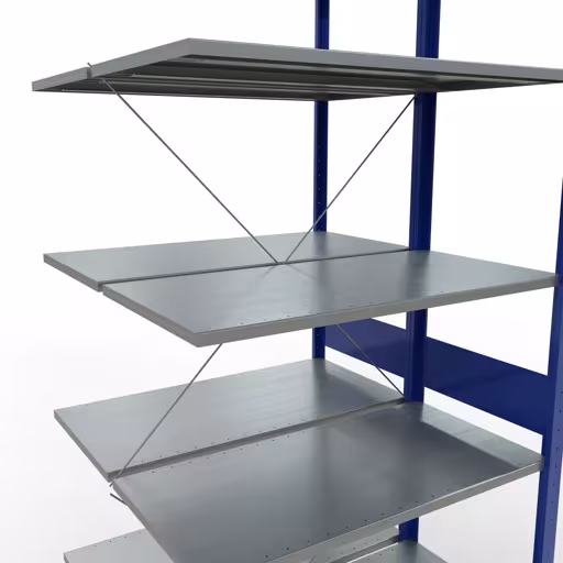 Produktbild Nr.10 des Artikels Anbauregal, Doppelregal, Fachbodenregal Stecksystem MULTIplus150, 3000 x 1000 x (2x1000) mm (HxBxT), 2x7 Fachböden, Kreuzstrebe, RAL 5010 enzianblau aus der Produktreihe Fachbodenregale von der Marke Schulte Lagertechnik
