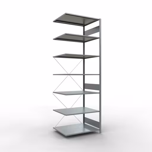 Anbauregal, Fachbodenregal Stecksystem MULTIplus150, 3000 x 1000 x 800 mm (HxBxT), 7 Fachböden, Kreuzstrebe, verzinkt aus der Kategorie Anbauregal mit der Artikelnummer 12587