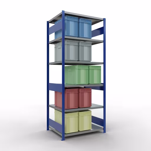 Grundregal, Fachbodenregal Stecksystem MULTIplus330, 2500 x 1000 x 800 mm (HxBxT), 6 Fachböden, Längenriegel, RAL 5010 enzianblau/verzinkt von der Marke Schulte Lagertechnik aus der Produktreihe Stecksystem