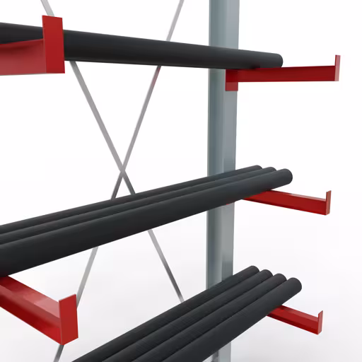 Abbildung Nr 12 des Artikels K 3000 Komplettregal, einseitig, 2500 x 1300 x 500 mm, RAL 7001 / RAL 3000, 5 Lagerebenen aus der Produktgruppe Kragarmregale von der Marke Schulte Lagertechnik