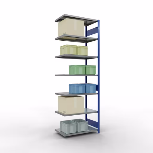 Abbildung Nr 17 des Artikels Anbauregal, Fachbodenregal Stecksystem MULTIplus330, 3000 x 1000 x 600 mm (HxBxT), 7 Fachböden, Längenriegel, RAL 5010 enzianblau/verzinkt aus der Produktgruppe Stecksystem von der Marke Schulte Lagertechnik