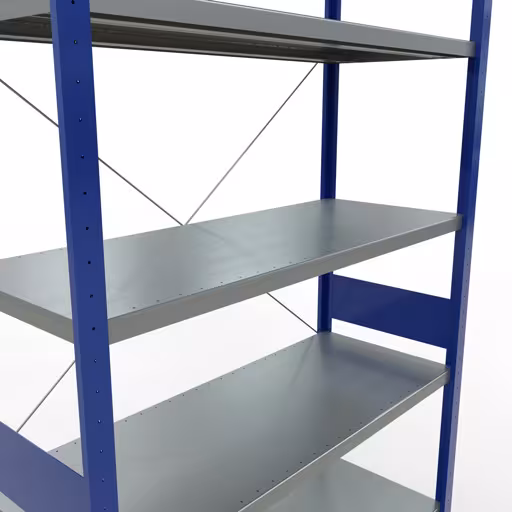 Abbildung Nr 14 des Artikels Grundregal, Fachbodenregal Stecksystem MULTIplus250, 3000 x 1300 x 500 mm (HxBxT), 7 Fachböden, Kreuzstrebe, RAL 5010 enzianblau/verzinkt aus der Produktgruppe Stecksystem von der Marke Schulte Lagertechnik