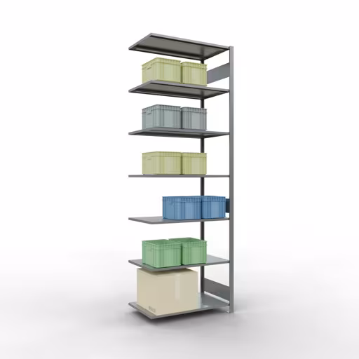 Produktbild Nr.12 des Artikels Anbauregal, Fachbodenregal Stecksystem MULTIplus150, 3000 x 1000 x 600 mm (HxBxT), 7 Fachböden, Längenriegel, verzinkt aus der Produktreihe Stecksystem von der Marke Schulte Lagertechnik