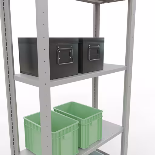 Produktbild Nr.15 des Artikels Grundregal, Fachbodenregal Stecksystem MULTIplus150, 2000 x 750 x 300 mm (HxBxT), 5 Fachböden, Längenriegel, RAL 7035 lichtgrau aus der Produktreihe Stecksystem von der Marke Schulte Lagertechnik