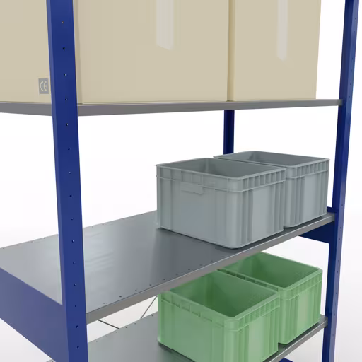 Produktbild Nr.15 des Artikels Grundregal, Fachbodenregal Stecksystem MULTIplus150, 2500 x 1300 x 600 mm (HxBxT), 6 Fachböden, Kreuzstrebe, RAL 5010 enzianblau/verzinkt aus der Produktreihe Stecksystem von der Marke Schulte Lagertechnik