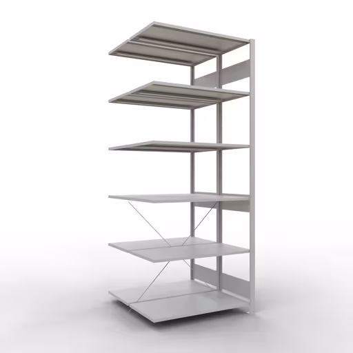 Anbauregal, Doppelregal, Fachbodenregal Stecksystem MULTIplus150, 2500 x 1000 x (2x500) mm (HxBxT), 2x6 Fachböden, Kreuzstrebe, RAL 7035 lichtgrau von der Marke Schulte Lagertechnik aus der Produktreihe Fachbodenregale