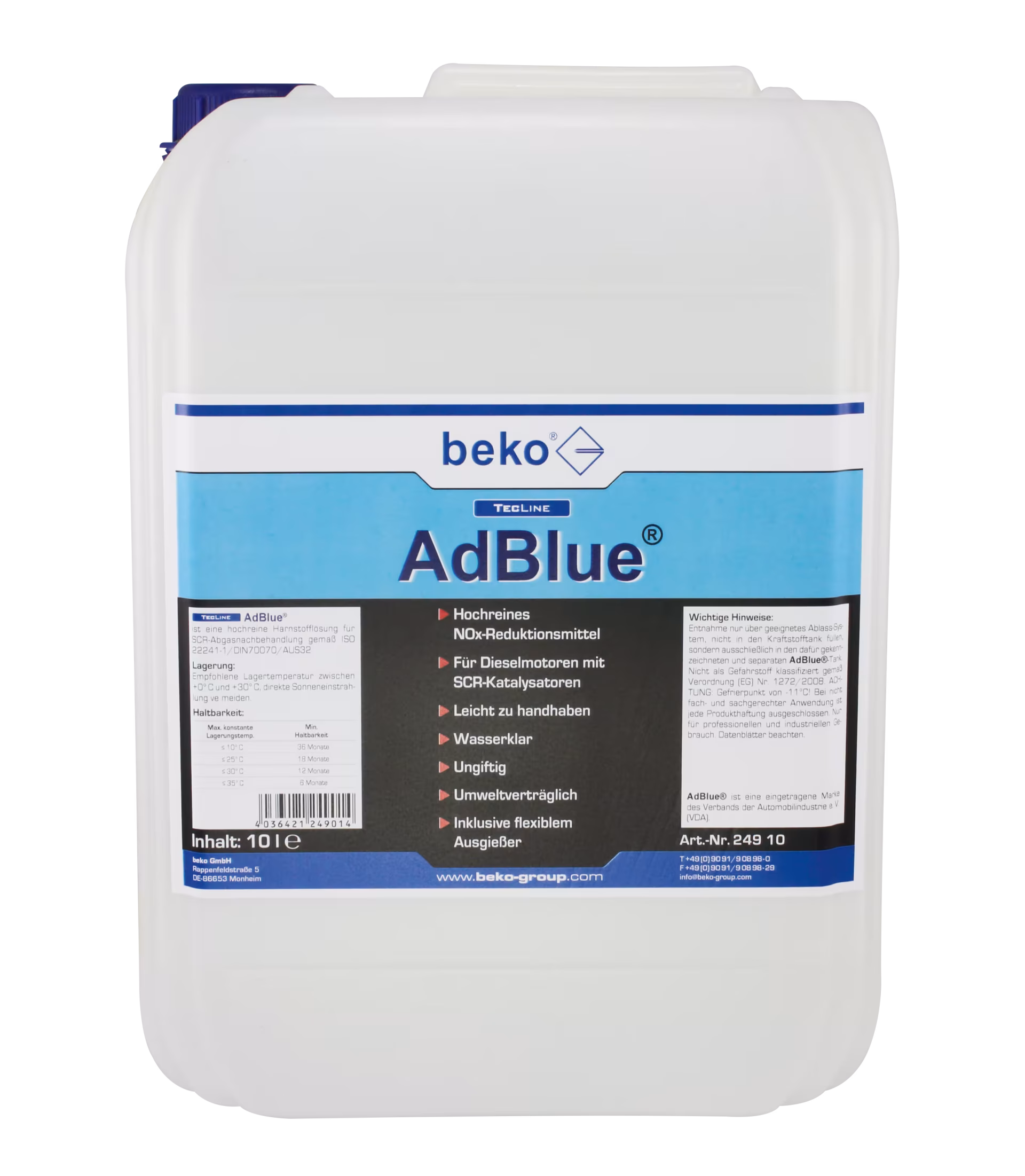 AdBlue® 10 l, AUS 32 gemäß ISO 22241-1, inkl. Einfüllstutzen aus der Kategorie KFZ Pflegemittel mit der Artikelnr. 249 10