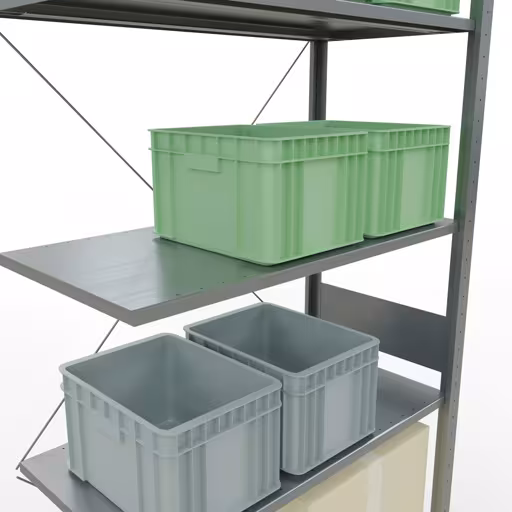 Zusatzbild des Artikels Anbauregal, Fachbodenregal Stecksystem MULTIplus150, 3000 x 1000 x 500 mm (HxBxT), 7 Fachböden, Kreuzstrebe, verzinkt aus Anbauregal